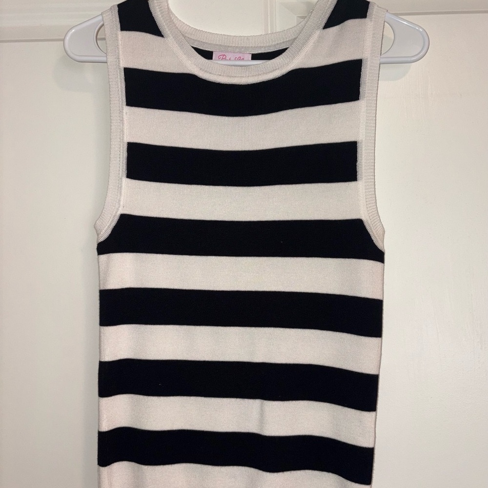 Pink Lily Black and White Striped Sleeveless Top